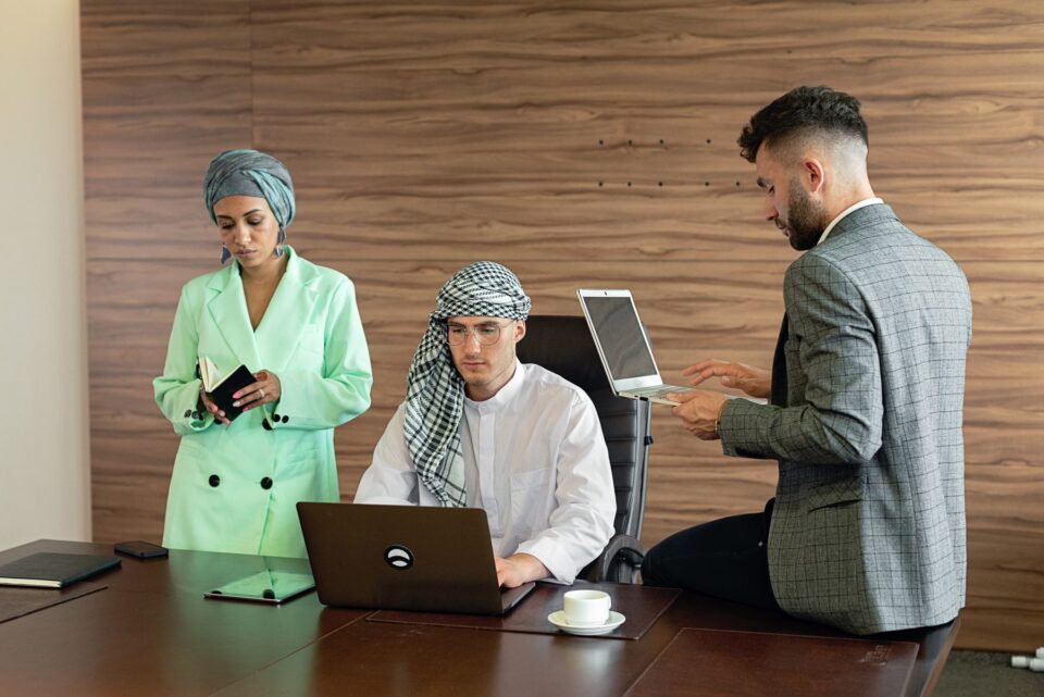 Middle Eastern business professionals working together in a Dubai office